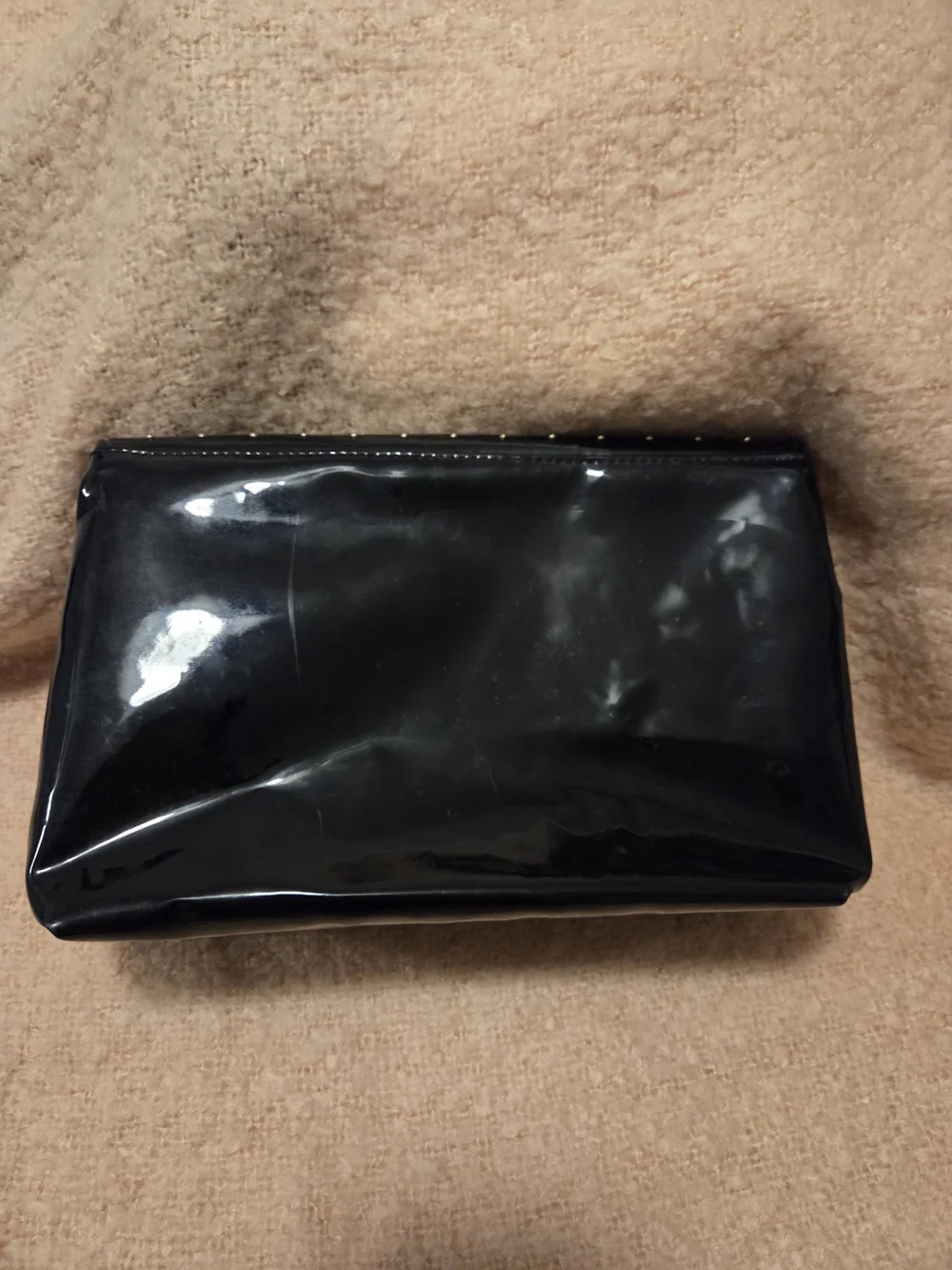 Vince Camuto Black Studded Patent Makeup Bag